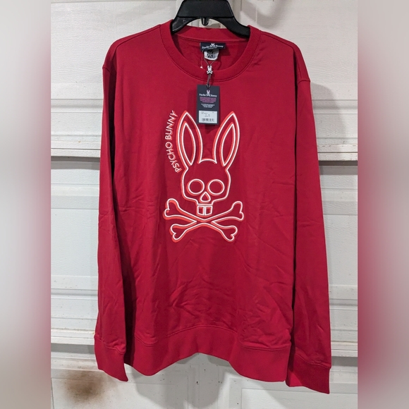Psycho Bunny Dixon  Red  Men's Crew Neck Sweatshirt B6S154R1FT-MULW Size XL - Picture 1 of 6